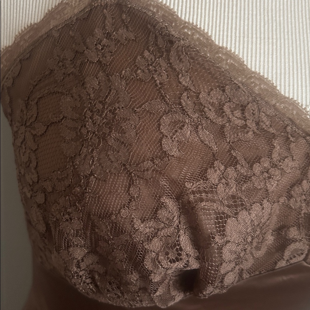 Vintage Vanity Fair light chocolate brown lace slip chemise nightgown made USA - Picture 3 of 7